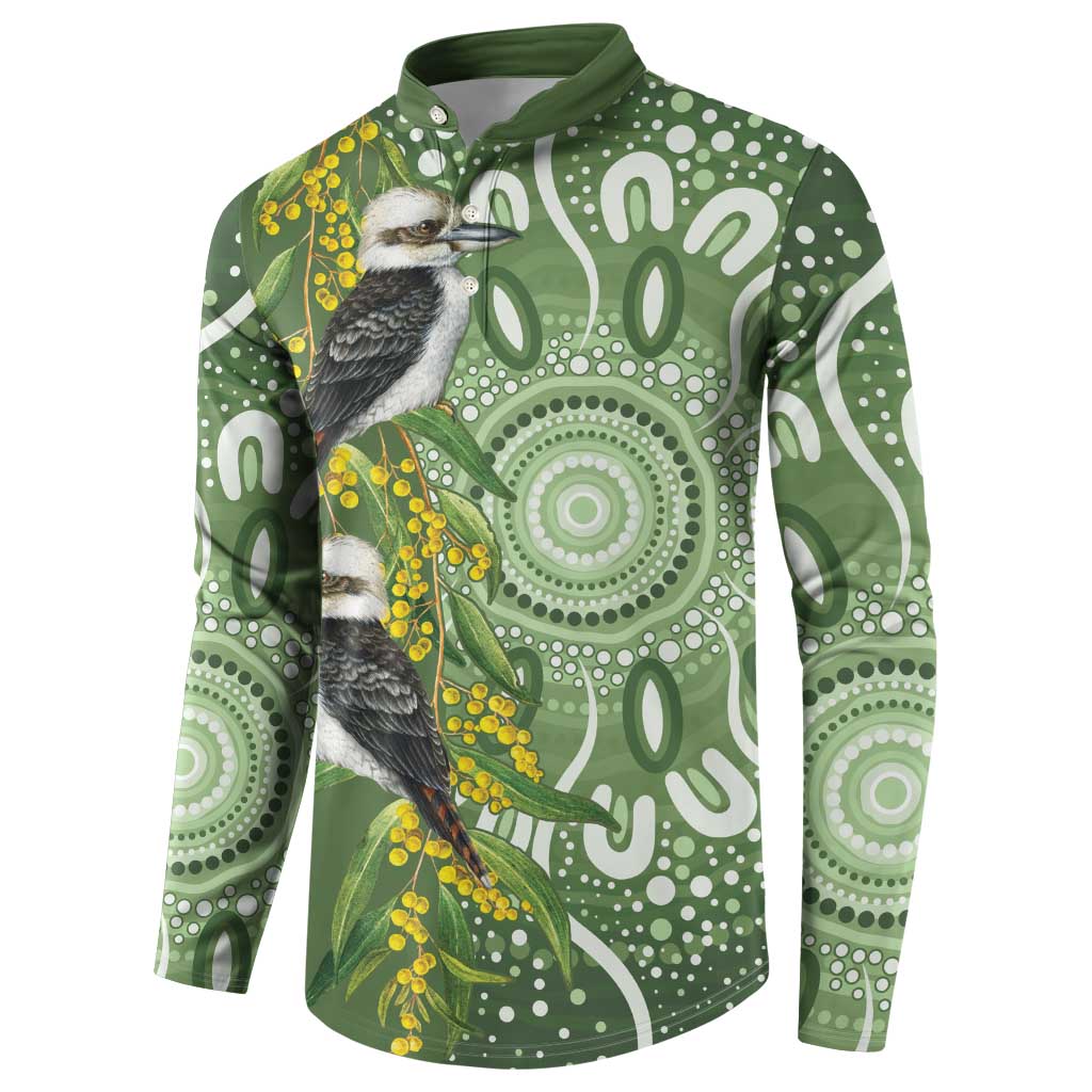 Aussie Kokaburra Golden Wattle Button Sweatshirt Aboriginal with National Color