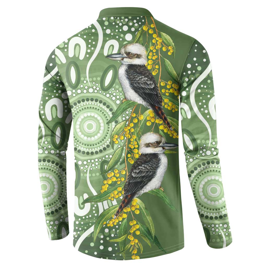 Aussie Kokaburra Golden Wattle Button Sweatshirt Aboriginal with National Color