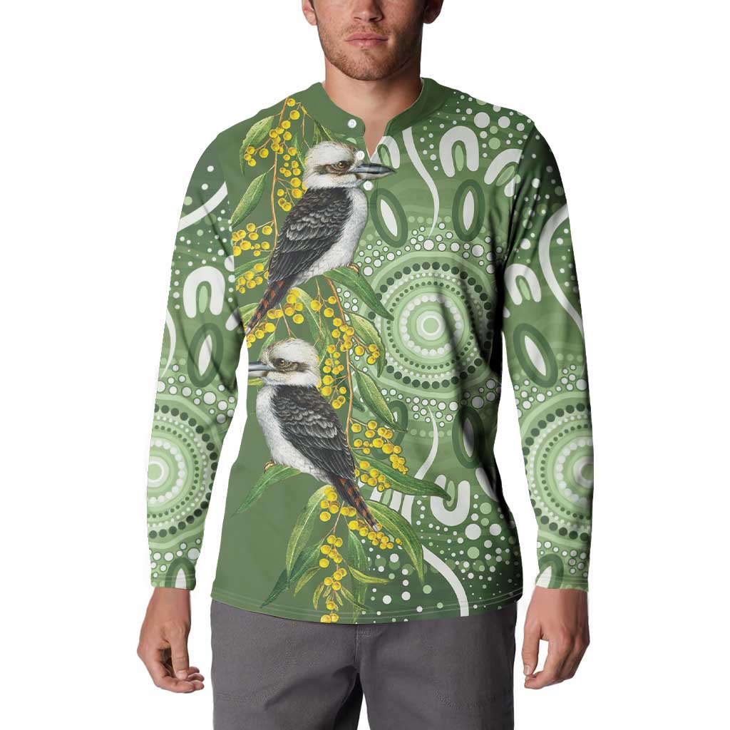 Aussie Kokaburra Golden Wattle Button Sweatshirt Aboriginal with National Color