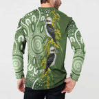 Aussie Kokaburra Golden Wattle Button Sweatshirt Aboriginal with National Color