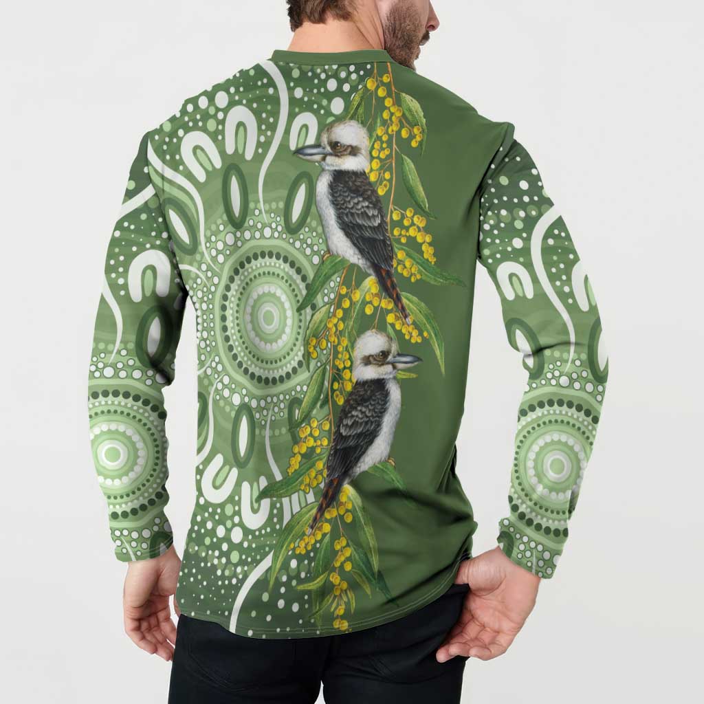 Aussie Kokaburra Golden Wattle Button Sweatshirt Aboriginal with National Color