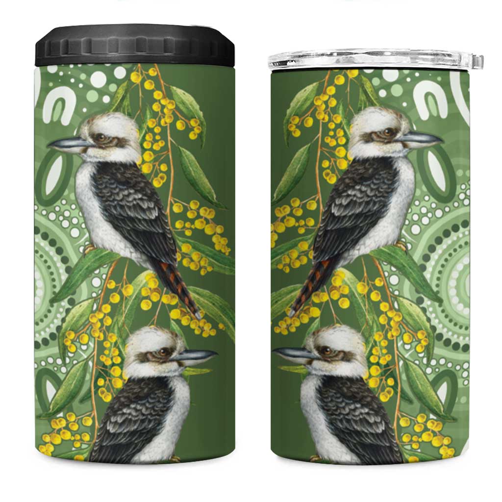 Aussie Kokaburra Golden Wattle 4 in 1 Can Cooler Tumbler Aboriginal with National Color