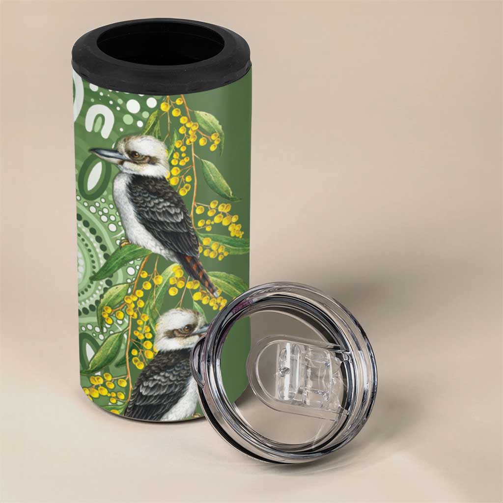 Aussie Kokaburra Golden Wattle 4 in 1 Can Cooler Tumbler Aboriginal with National Color