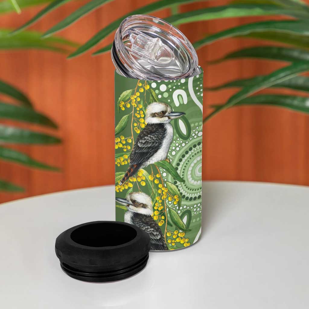 Aussie Kokaburra Golden Wattle 4 in 1 Can Cooler Tumbler Aboriginal with National Color