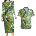 Aussie Kokaburra Golden Wattle Couples Matching Long Sleeve Bodycon Dress and Hawaiian Shirt Aboriginal with National Color