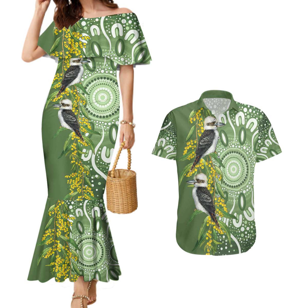Aussie Kokaburra Golden Wattle Couples Matching Mermaid Dress and Hawaiian Shirt Aboriginal with National Color