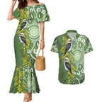 Aussie Kokaburra Golden Wattle Couples Matching Mermaid Dress and Hawaiian Shirt Aboriginal with National Color