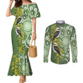 Aussie Kokaburra Golden Wattle Couples Matching Mermaid Dress and Long Sleeve Button Shirt Aboriginal with National Color