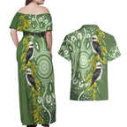 Aussie Kokaburra Golden Wattle Couples Matching Off Shoulder Maxi Dress and Hawaiian Shirt Aboriginal with National Color