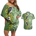 Aussie Kokaburra Golden Wattle Couples Matching Off Shoulder Short Dress and Hawaiian Shirt Aboriginal with National Color