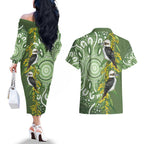 Aussie Kokaburra Golden Wattle Couples Matching Off The Shoulder Long Sleeve Dress and Hawaiian Shirt Aboriginal with National Color