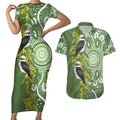 Aussie Kokaburra Golden Wattle Couples Matching Short Sleeve Bodycon Dress and Hawaiian Shirt Aboriginal with National Color