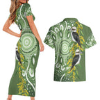 Aussie Kokaburra Golden Wattle Couples Matching Short Sleeve Bodycon Dress and Hawaiian Shirt Aboriginal with National Color