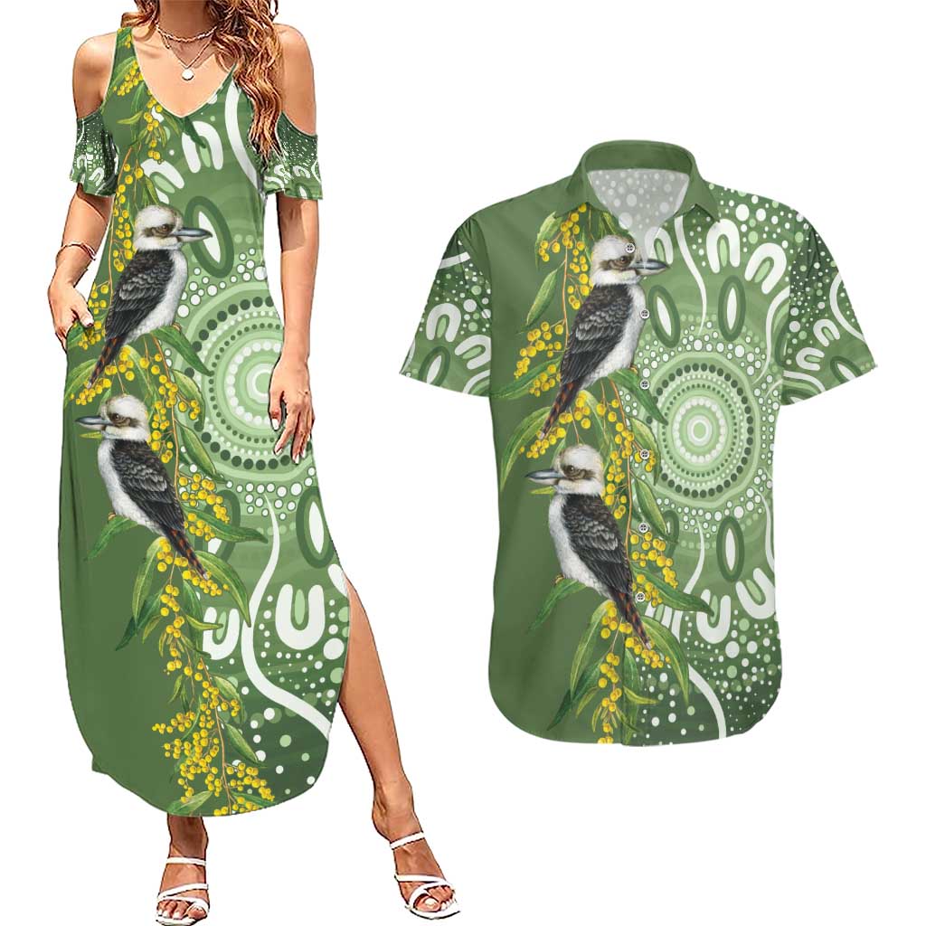 Aussie Kokaburra Golden Wattle Couples Matching Summer Maxi Dress and Hawaiian Shirt Aboriginal with National Color