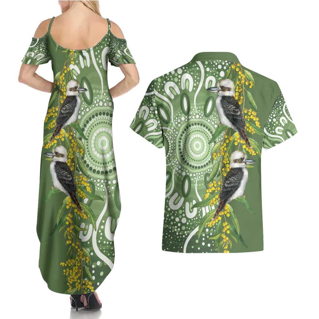 Aussie Kokaburra Golden Wattle Couples Matching Summer Maxi Dress and Hawaiian Shirt Aboriginal with National Color