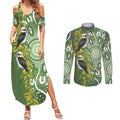Aussie Kokaburra Golden Wattle Couples Matching Summer Maxi Dress and Long Sleeve Button Shirt Aboriginal with National Color
