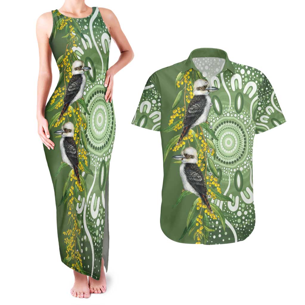 Aussie Kokaburra Golden Wattle Couples Matching Tank Maxi Dress and Hawaiian Shirt Aboriginal with National Color
