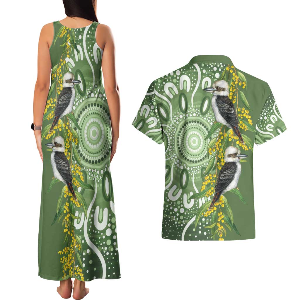 Aussie Kokaburra Golden Wattle Couples Matching Tank Maxi Dress and Hawaiian Shirt Aboriginal with National Color