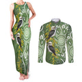 Aussie Kokaburra Golden Wattle Couples Matching Tank Maxi Dress and Long Sleeve Button Shirt Aboriginal with National Color