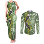 Aussie Kokaburra Golden Wattle Couples Matching Tank Maxi Dress and Long Sleeve Button Shirt Aboriginal with National Color