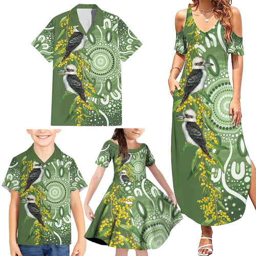 Aussie Kokaburra Golden Wattle Family Matching Summer Maxi Dress and Hawaiian Shirt Aboriginal with National Color