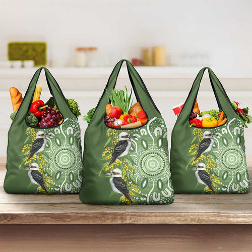 Aussie Kokaburra Golden Wattle Grocery Bag Aboriginal with National Color