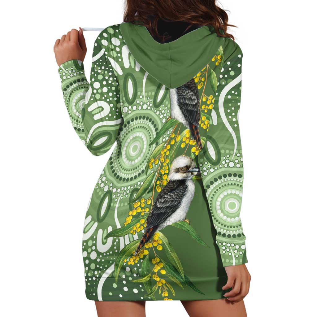 Aussie Kokaburra Golden Wattle Hoodie Dress Aboriginal with National Color