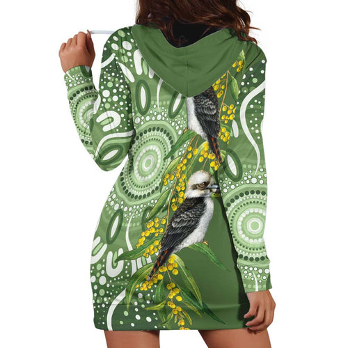 Aussie Kokaburra Golden Wattle Hoodie Dress Aboriginal with National Color