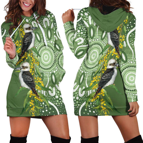 Aussie Kokaburra Golden Wattle Hoodie Dress Aboriginal with National Color