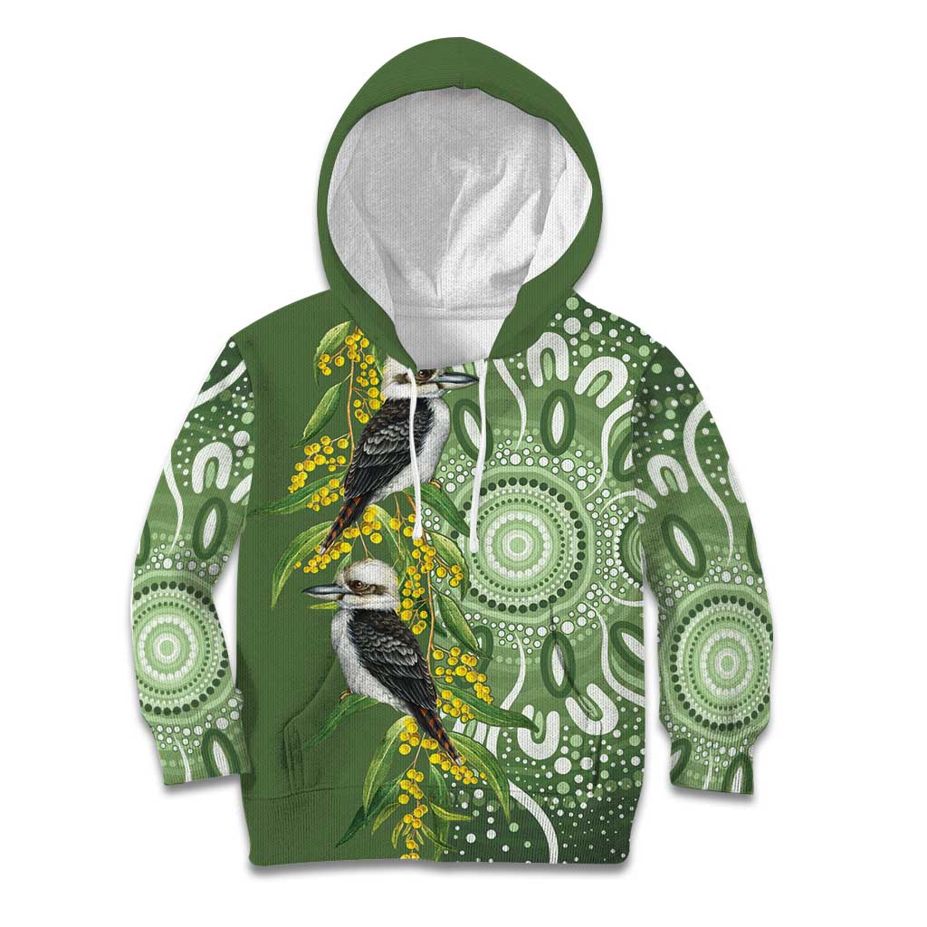 Aussie Kokaburra Golden Wattle Kid Hoodie Aboriginal with National Color