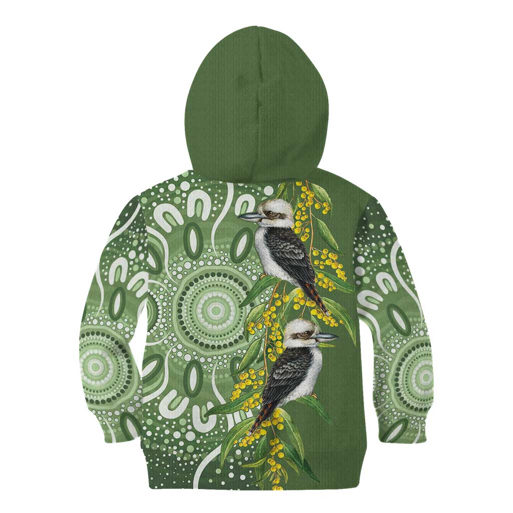 Aussie Kokaburra Golden Wattle Kid Hoodie Aboriginal with National Color