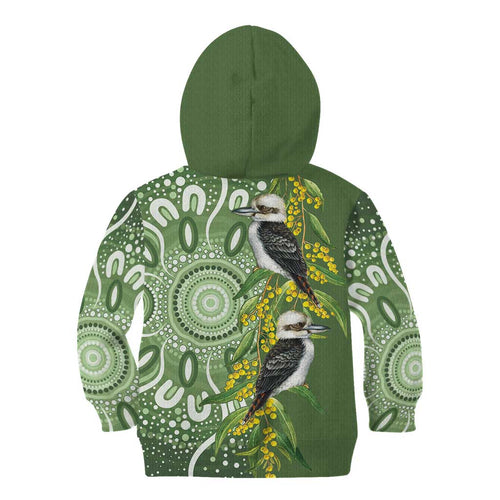 Aussie Kokaburra Golden Wattle Kid Hoodie Aboriginal with National Color