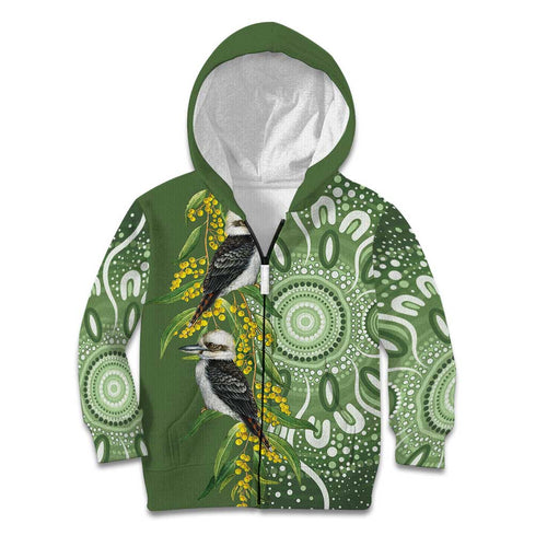 Aussie Kokaburra Golden Wattle Kid Hoodie Aboriginal with National Color