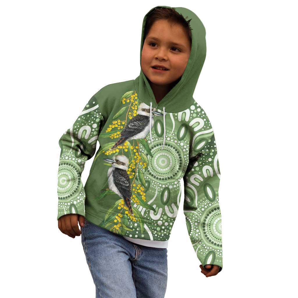 Aussie Kokaburra Golden Wattle Kid Hoodie Aboriginal with National Color