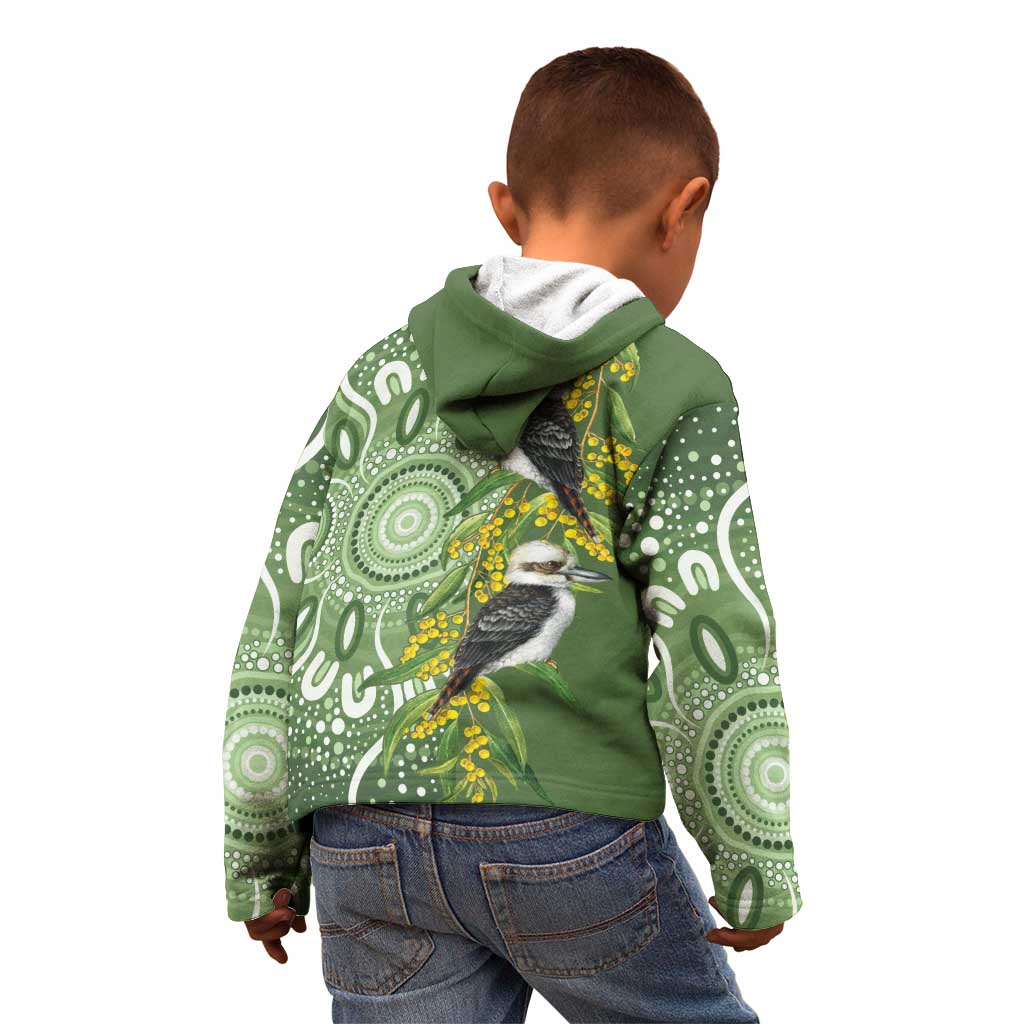 Aussie Kokaburra Golden Wattle Kid Hoodie Aboriginal with National Color