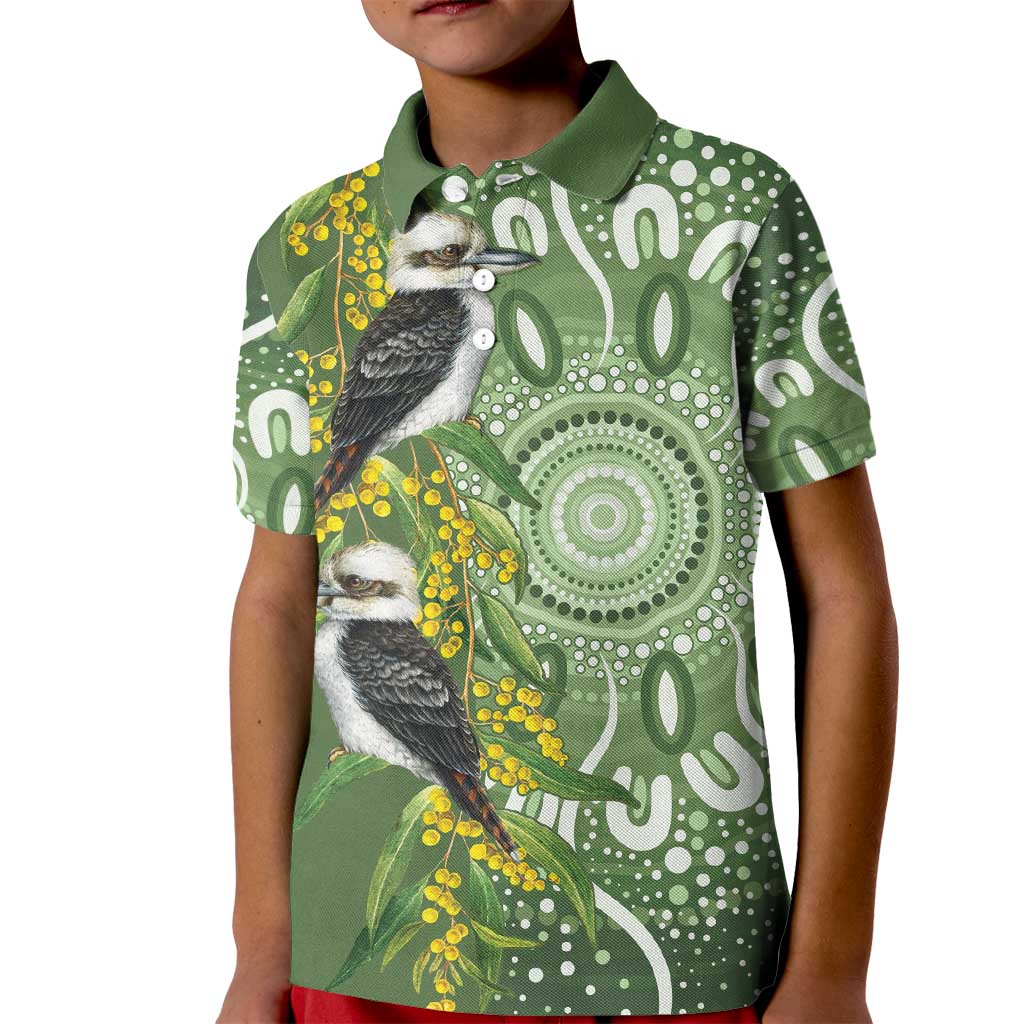 Aussie Kokaburra Golden Wattle Kid Polo Shirt Aboriginal with National Color