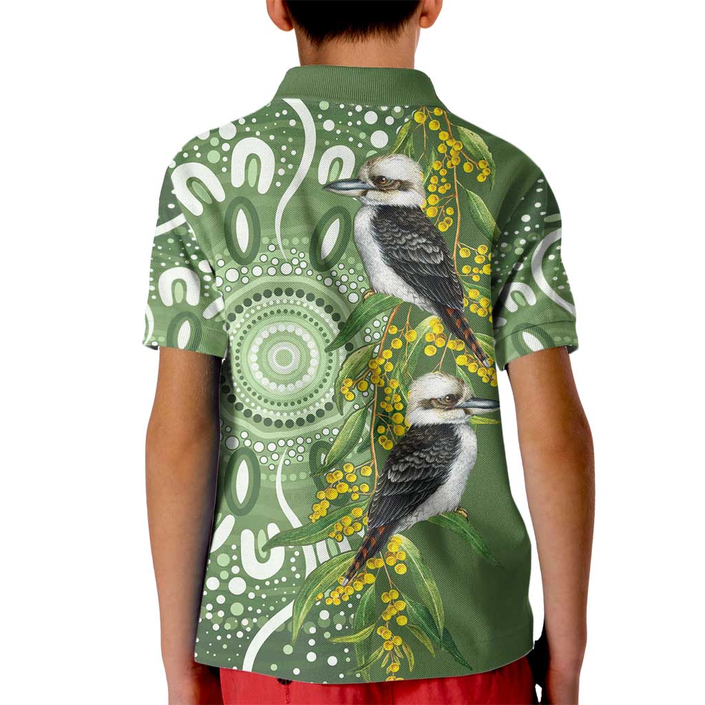 Aussie Kokaburra Golden Wattle Kid Polo Shirt Aboriginal with National Color