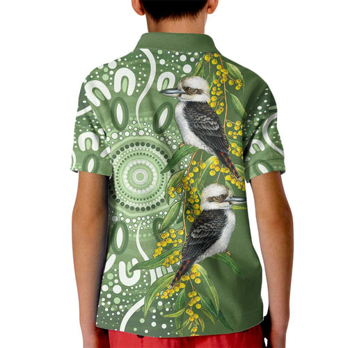Aussie Kokaburra Golden Wattle Kid Polo Shirt Aboriginal with National Color