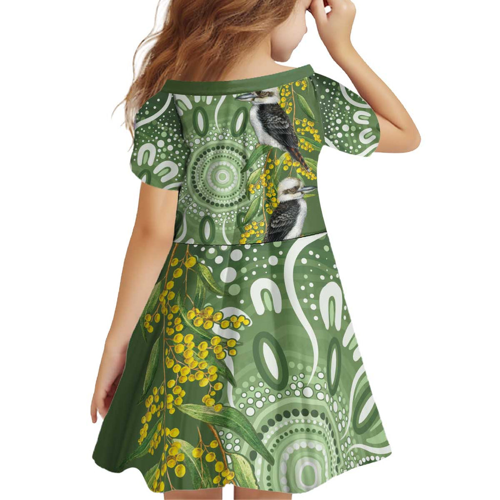 Aussie Kokaburra Golden Wattle Kid Short Sleeve Dress Aboriginal with National Color