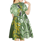 Aussie Kokaburra Golden Wattle Kid Short Sleeve Dress Aboriginal with National Color