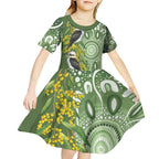 Aussie Kokaburra Golden Wattle Kid Short Sleeve Dress Aboriginal with National Color