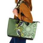 Aussie Kokaburra Golden Wattle Leather Tote Bag Aboriginal with National Color