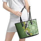 Aussie Kokaburra Golden Wattle Leather Tote Bag Aboriginal with National Color