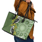 Aussie Kokaburra Golden Wattle Leather Tote Bag Aboriginal with National Color