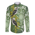 Aussie Kokaburra Golden Wattle Long Sleeve Button Shirt Aboriginal with National Color