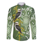 Aussie Kokaburra Golden Wattle Long Sleeve Button Shirt Aboriginal with National Color