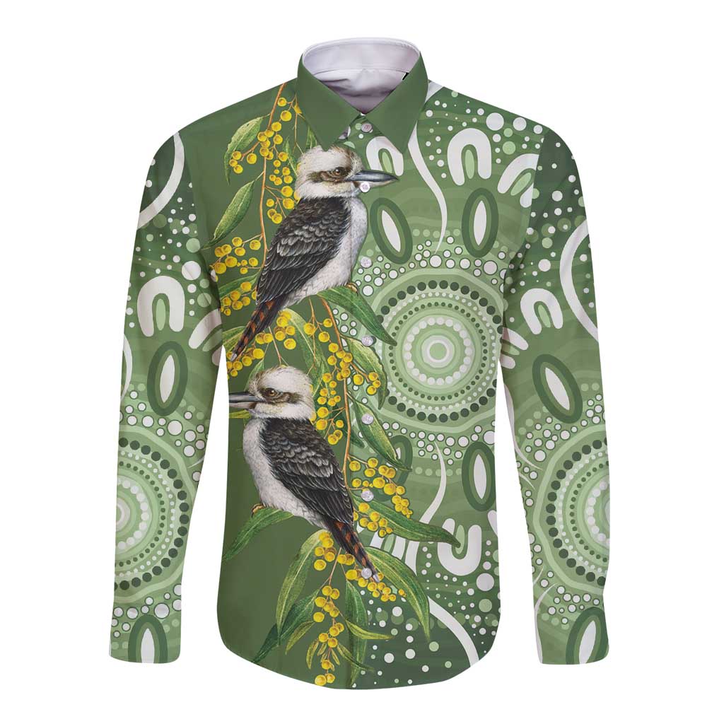 Aussie Kokaburra Golden Wattle Long Sleeve Button Shirt Aboriginal with National Color