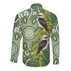 Aussie Kokaburra Golden Wattle Long Sleeve Button Shirt Aboriginal with National Color