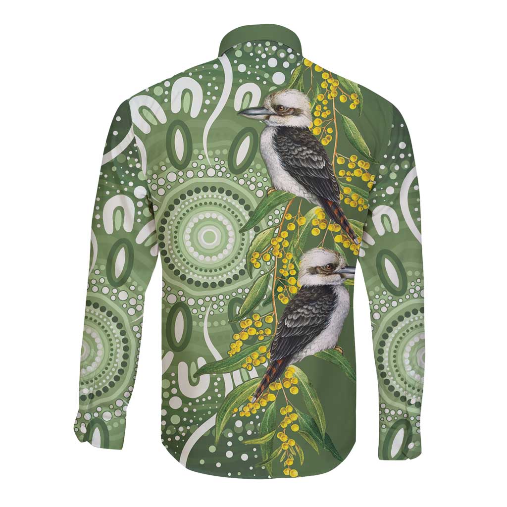Aussie Kokaburra Golden Wattle Long Sleeve Button Shirt Aboriginal with National Color