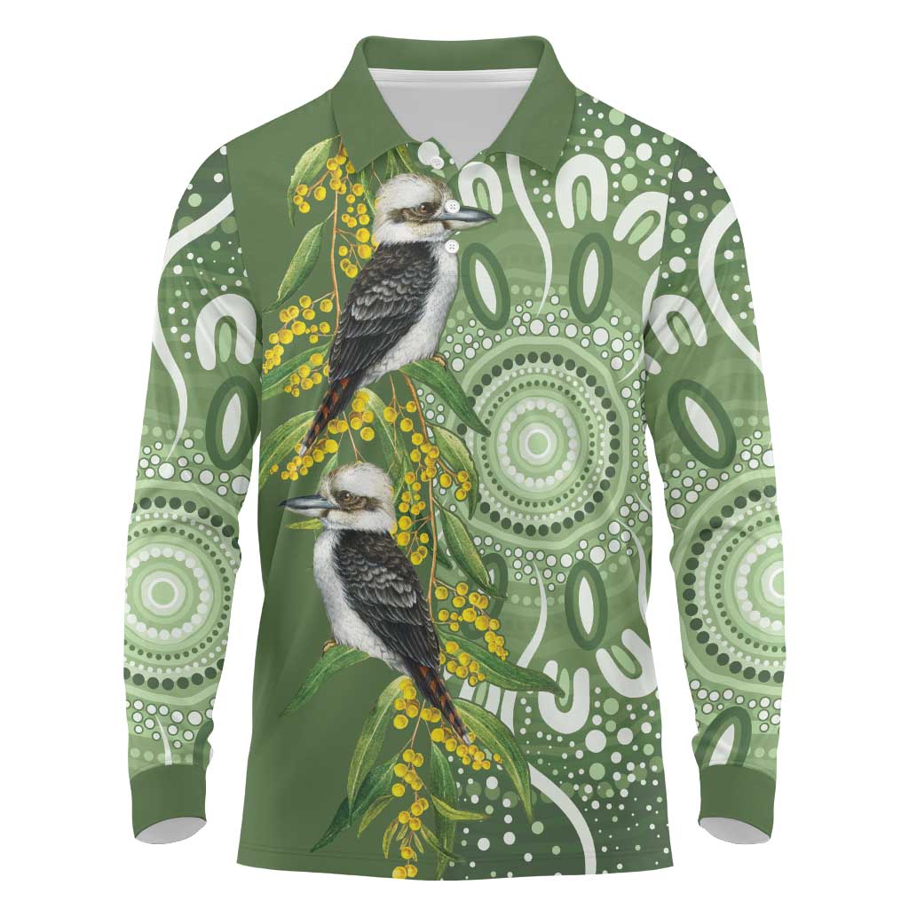 Aussie Kokaburra Golden Wattle Long Sleeve Polo Shirt Aboriginal with National Color